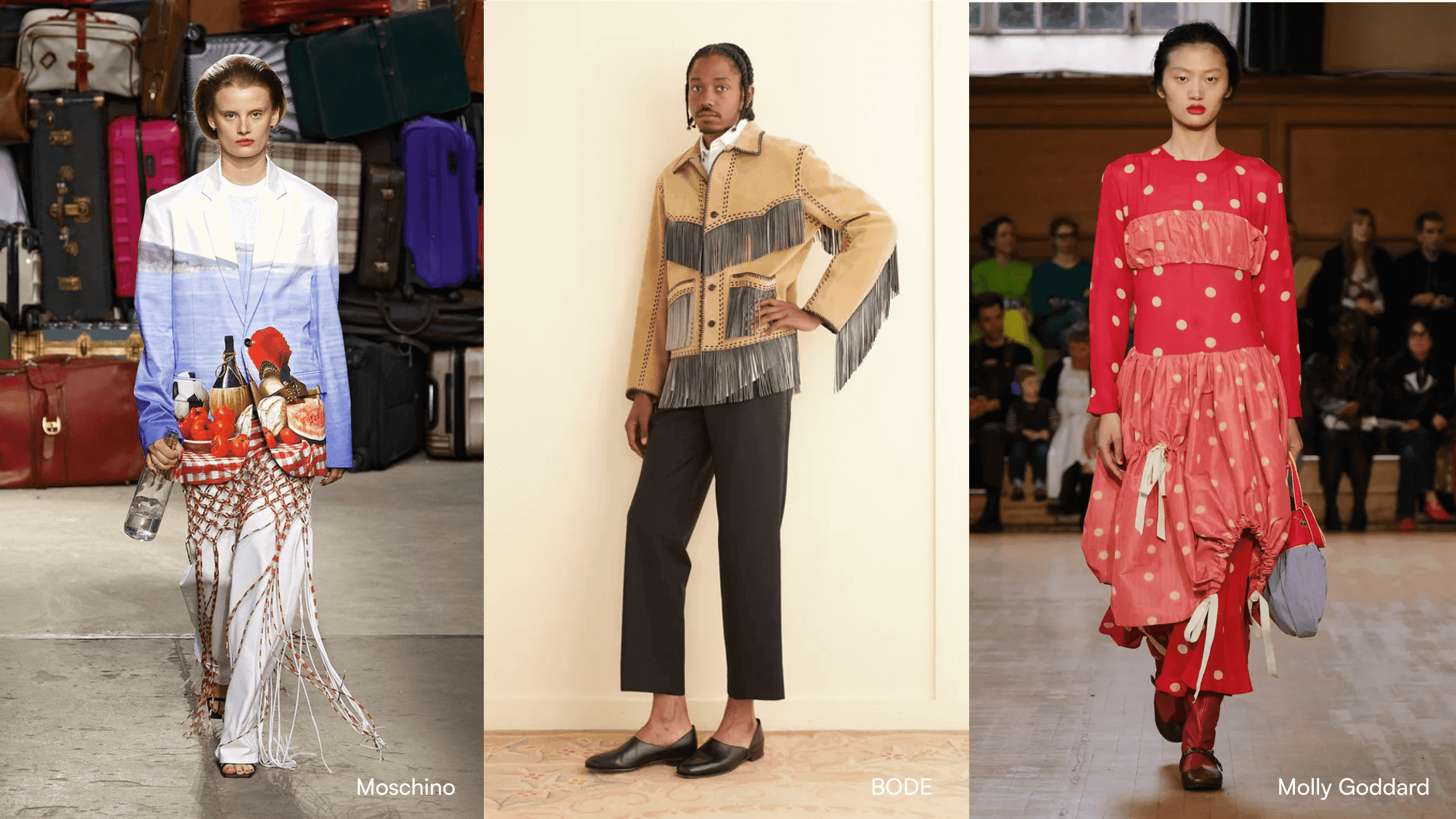 Joy conscious wear, joy conscious looks from moschino, molly goddard and bode 