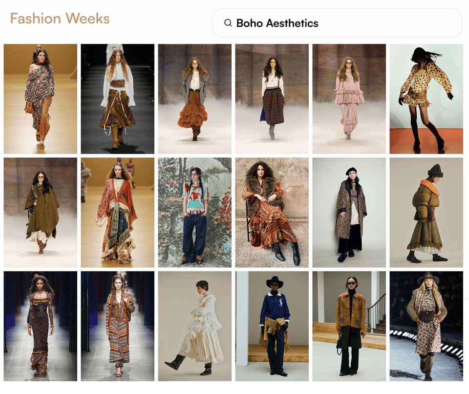 T-Fashion Explore search results for boho aesthetics across fashion weeks